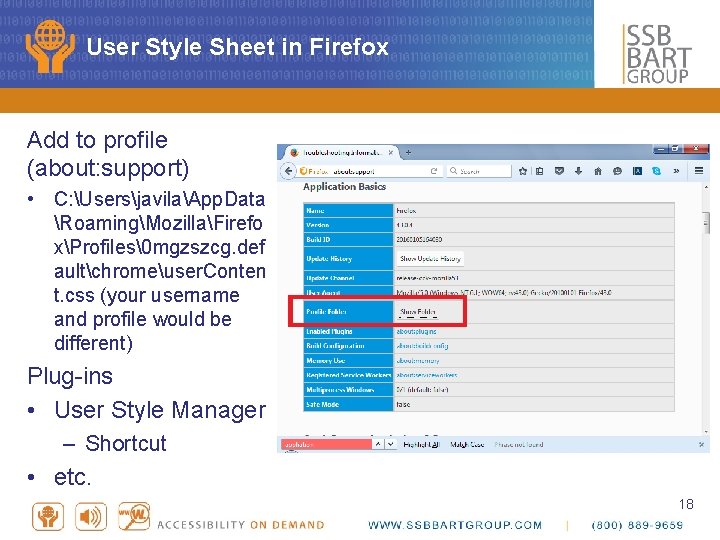 User Style Sheet in Firefox Add to profile (about: support) • C: UsersjavilaApp. Data