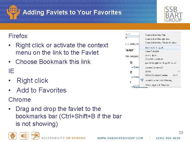 Adding Favlets to Your Favorites Firefox • Right click or activate the context menu