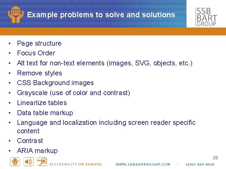 Example problems to solve and solutions • • • Page structure Focus Order Alt
