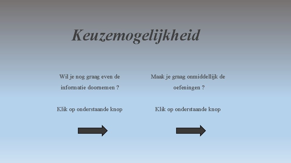 Keuzemogelijkheid Wil je nog graag even de Maak je graag onmiddellijk de informatie doornemen