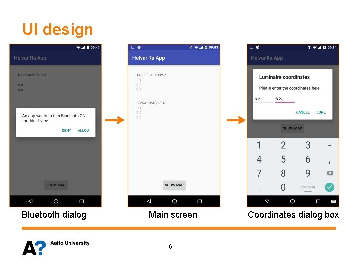 UI design Bluetooth dialog Main screen 6 Coordinates dialog box 