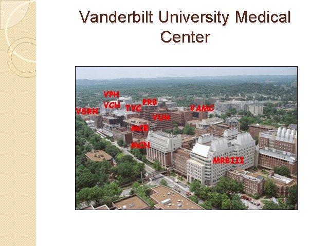 Vanderbilt University Medical Center VPH VCH TVC PRB VSRH VUH MCE VAMC MCN MRBIII