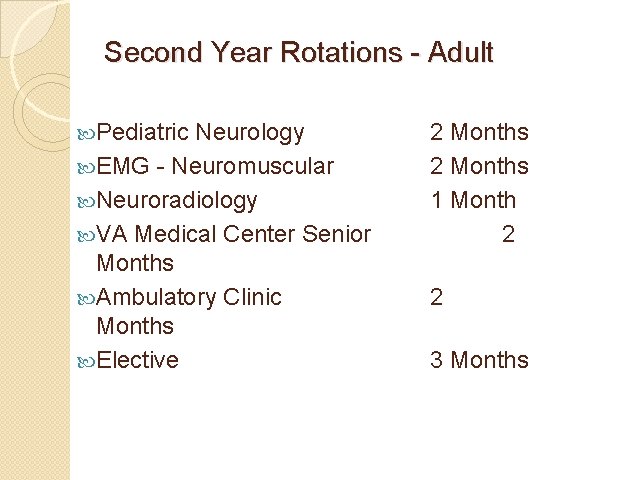 Second Year Rotations - Adult Pediatric Neurology EMG - Neuromuscular Neuroradiology VA Medical Center