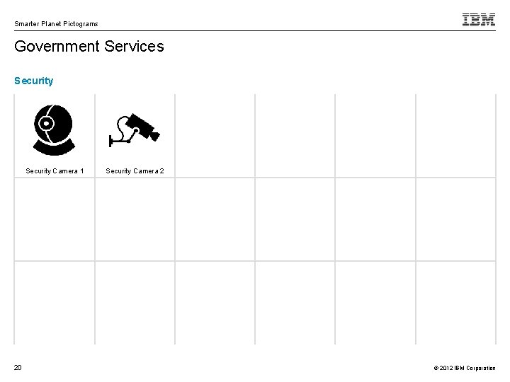 Smarter Planet Pictograms Government Services Security Camera 1 20 Security Camera 2 © 2012