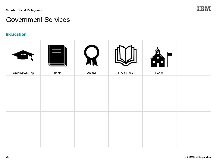 Smarter Planet Pictograms Government Services Education Graduation Cap 23 Book Award Open Book School