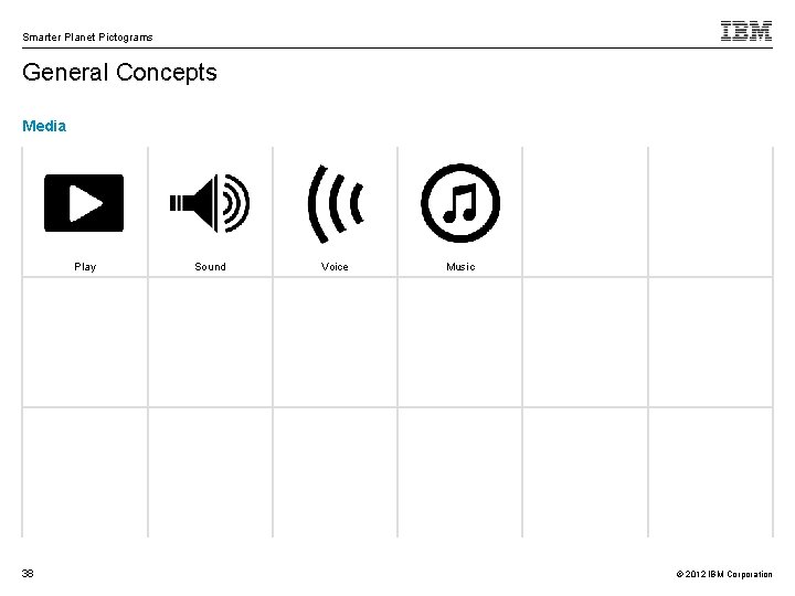 Smarter Planet Pictograms General Concepts Media Play 38 Sound Voice Music © 2012 IBM
