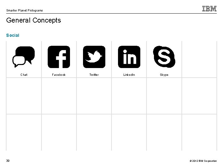 Smarter Planet Pictograms General Concepts Social Chat 39 Facebook Twitter Linked. In Skype ©