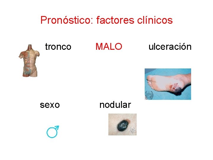 Pronóstico: factores clínicos tronco sexo MALO nodular ulceración 
