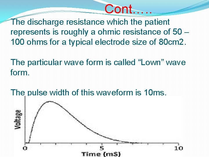 Cont…. . The discharge resistance which the patient represents is roughly a ohmic resistance