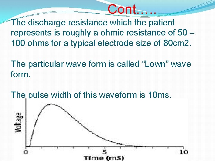 Cont…. . The discharge resistance which the patient represents is roughly a ohmic resistance Cont…. . The discharge resistance which the patient represents is roughly a ohmic resistance