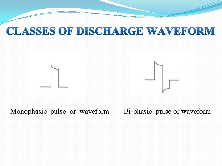Monophasic pulse or waveform Bi-phasic pulse or waveform 