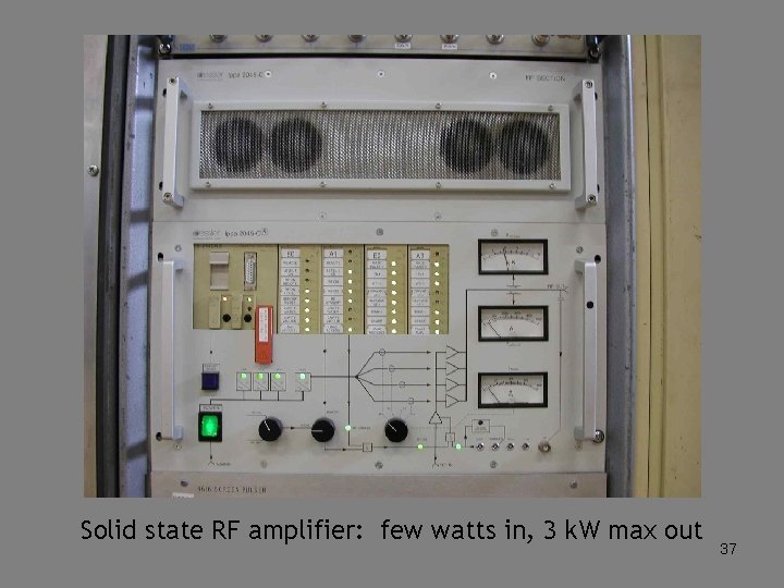 Solid state RF amplifier: few watts in, 3 k. W max out 37 