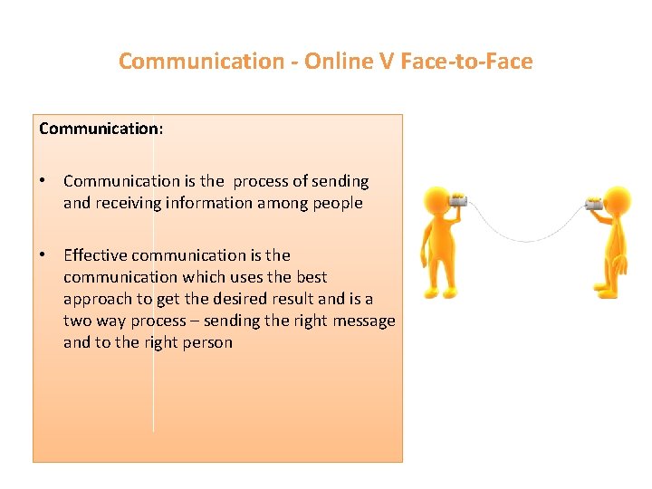 Communication - Online V Face-to-Face Communication: • Communication is the process of sending and