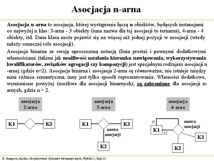 Asocjacja n-arna to asocjacja, której wystąpienia łączą n obiektów, będących instancjami co najwyżej n