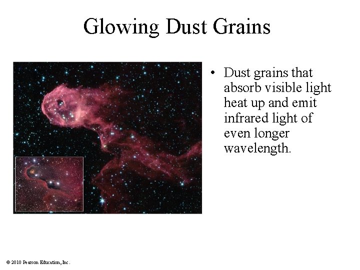 Glowing Dust Grains • Dust grains that absorb visible light heat up and emit
