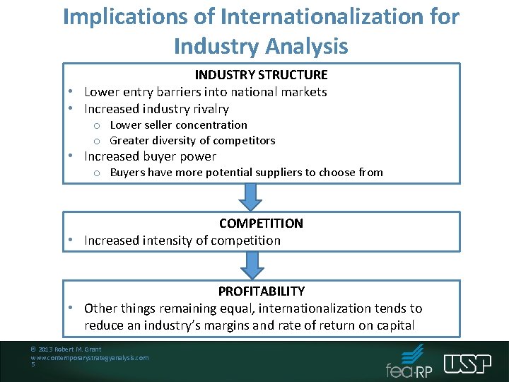 Implications of Internationalization for Industry Analysis INDUSTRY STRUCTURE • Lower entry barriers into national