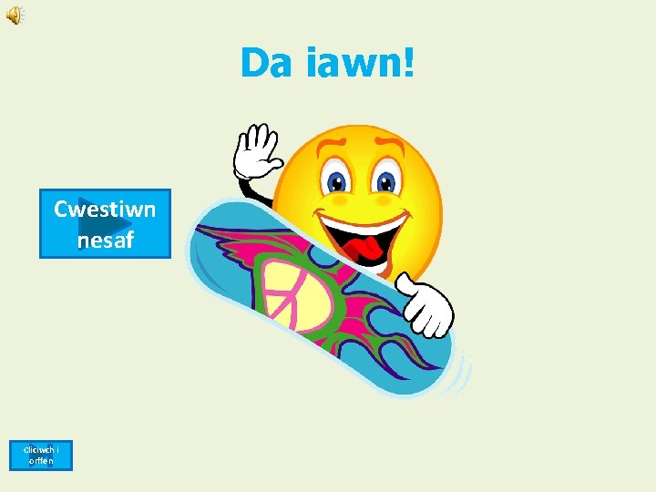 Da iawn! Cwestiwn nesaf Cliciwch i orffen 