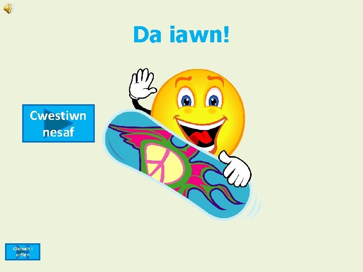 Da iawn! Cwestiwn nesaf Cliciwch i orffen 