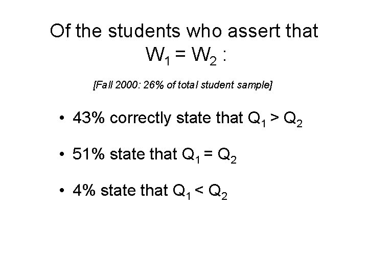 Of the students who assert that W 1 = W 2 : [Fall 2000: Of the students who assert that W 1 = W 2 : [Fall 2000: