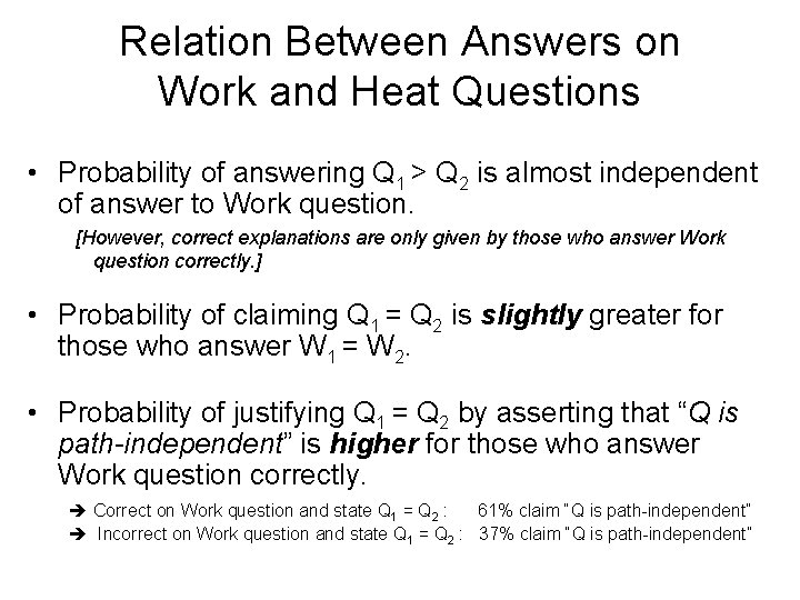 Relation Between Answers on Work and Heat Questions • Probability of answering Q 1 Relation Between Answers on Work and Heat Questions • Probability of answering Q 1