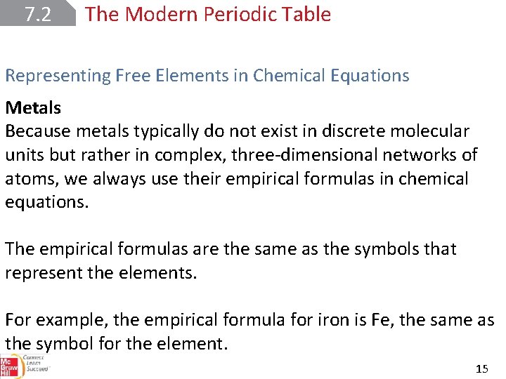 7. 2 The Modern Periodic Table Representing Free Elements in Chemical Equations Metals Because