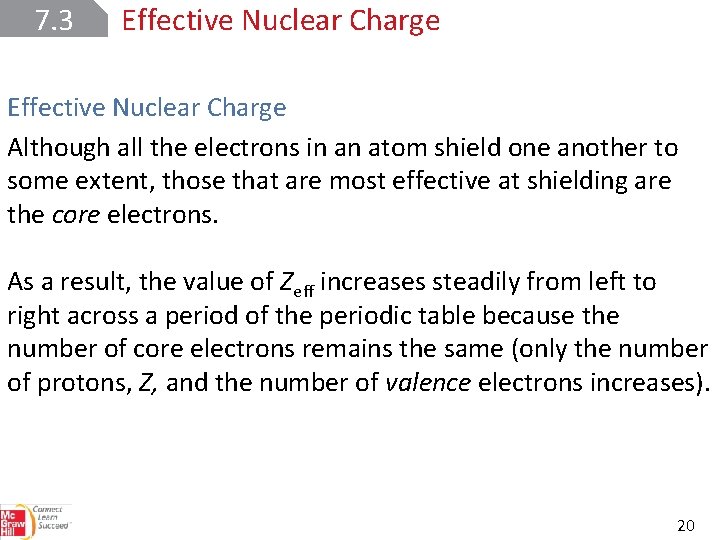 7. 3 Effective Nuclear Charge Although all the electrons in an atom shield one