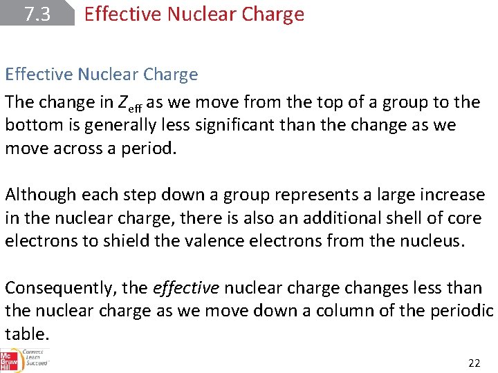 7. 3 Effective Nuclear Charge The change in Zeff as we move from the