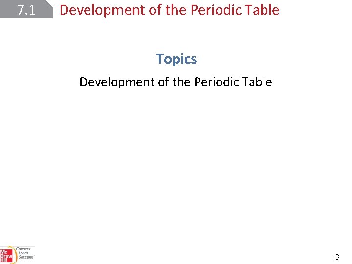 7. 1 Development of the Periodic Table Topics Development of the Periodic Table 3