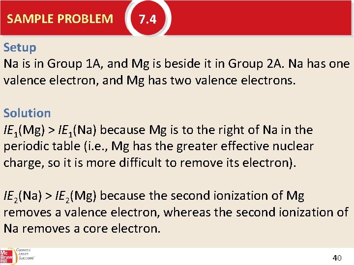 SAMPLE PROBLEM 7. 4 Setup Na is in Group 1 A, and Mg is