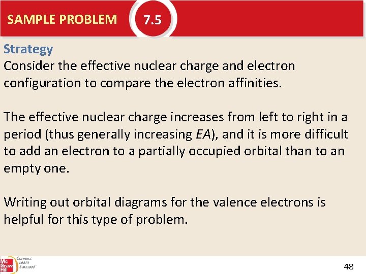 SAMPLE PROBLEM 7. 5 Strategy Consider the effective nuclear charge and electron configuration to