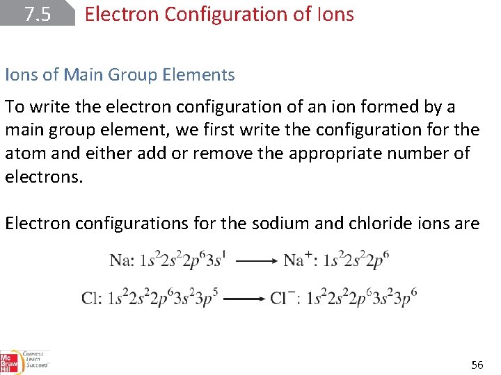 7. 5 Electron Configuration of Ions of Main Group Elements To write the electron