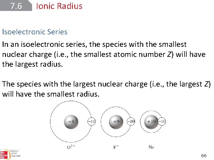 7. 6 Ionic Radius Isoelectronic Series In an isoelectronic series, the species with the