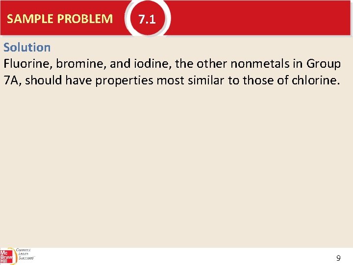 SAMPLE PROBLEM 7. 1 Solution Fluorine, bromine, and iodine, the other nonmetals in Group