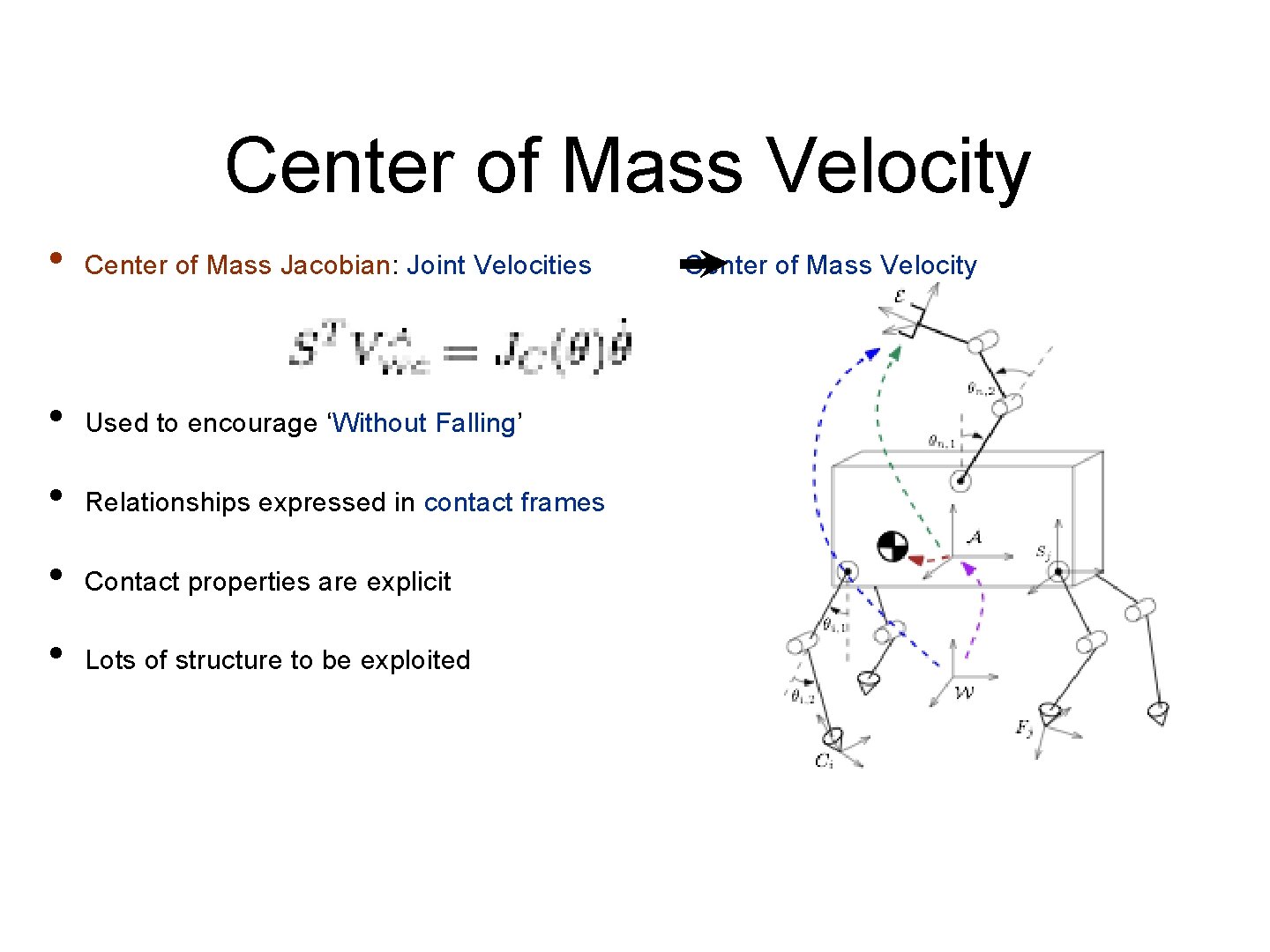 Center of Mass Velocity • Center of Mass Jacobian: Joint Velocities Center of Mass