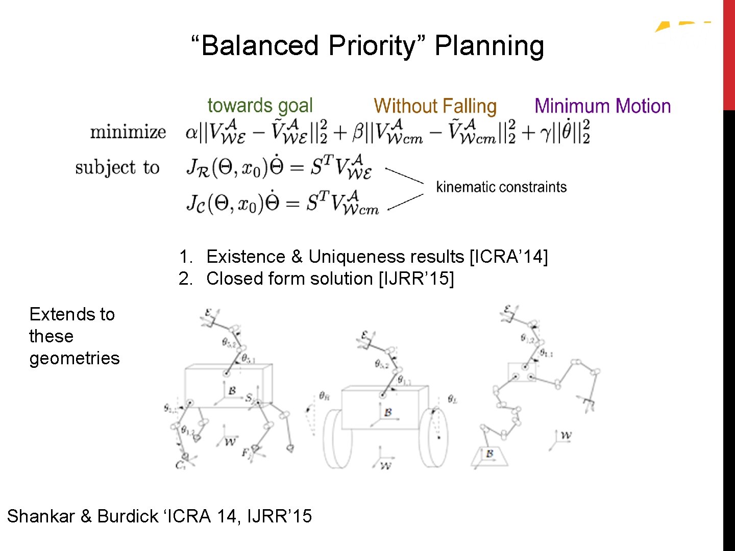 “Balanced Priority” Solution “Balanced Priority” Planning 1. Existence & Uniqueness results [ICRA’ 14] 2.