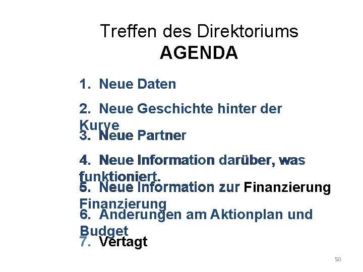 Treffen des Direktoriums AGENDA 1. Neue Daten 2. Neue Geschichte hinter der Kurve 3. Treffen des Direktoriums AGENDA 1. Neue Daten 2. Neue Geschichte hinter der Kurve 3.
