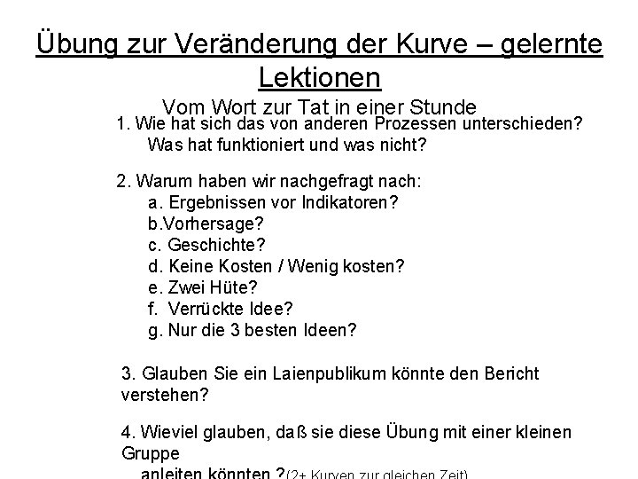 Übung zur Veränderung der Kurve – gelernte Lektionen Vom Wort zur Tat in einer