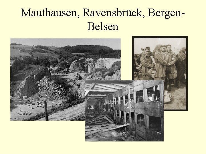 Mauthausen, Ravensbrück, Bergen. Belsen 