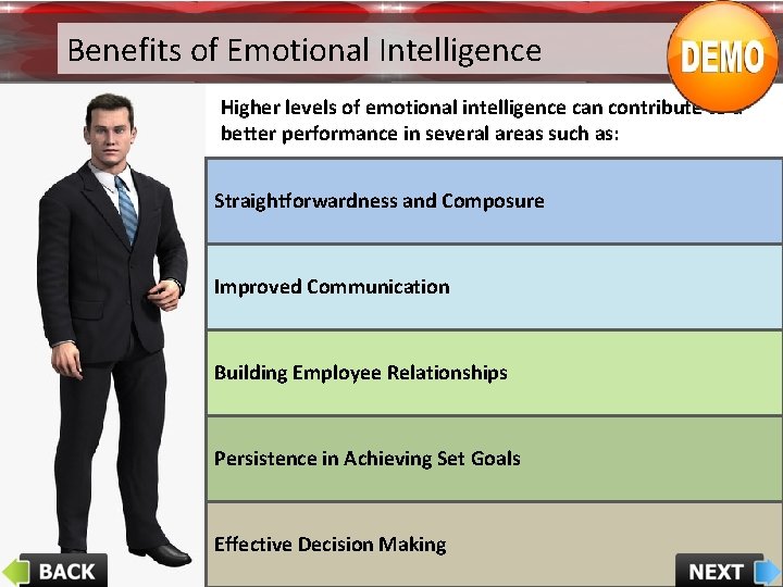 Benefits of Emotional Intelligence Higher levels of emotional intelligence can contribute to a better