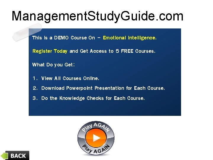 Management. Study. Guide. com This is a DEMO Course On – Emotional Intelligence. Register