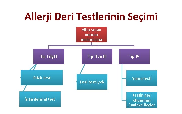 Allerji Deri Testlerinin Seçimi Allta yatan immün mekanizma Tip I (Ig. E) Prick test