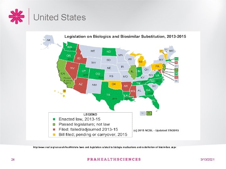 United States http: //www. ncsl. org/research/health/state-laws-and-legislation-related-to-biologic-medications-and-substitution-of-biosimilars. aspx 24 3/13/2021 