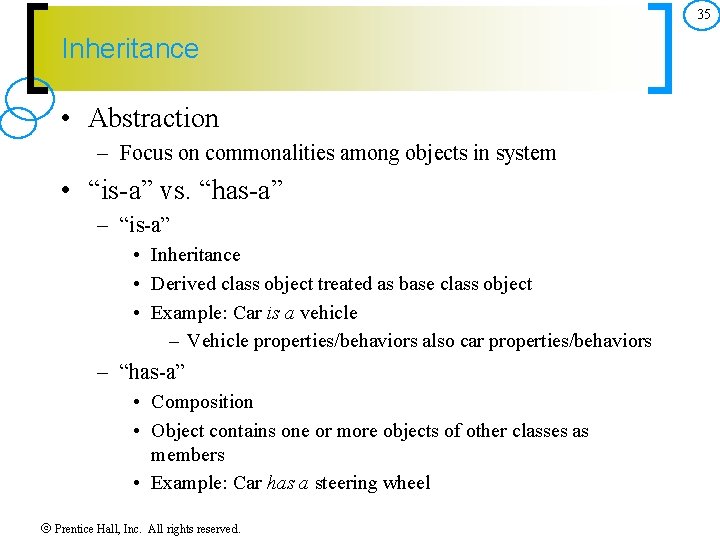 35 Inheritance • Abstraction – Focus on commonalities among objects in system • “is-a”