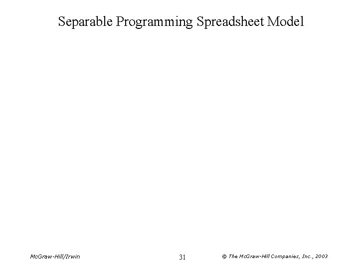 Separable Programming Spreadsheet Model Mc. Graw-Hill/Irwin 31 © The Mc. Graw-Hill Companies, Inc. ,