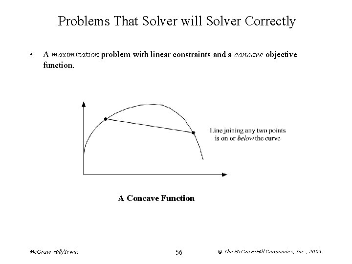 Problems That Solver will Solver Correctly • A maximization problem with linear constraints and