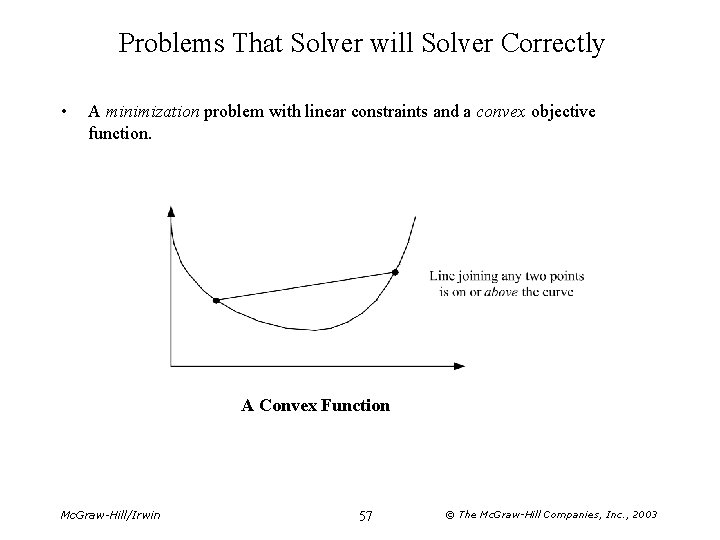 Problems That Solver will Solver Correctly • A minimization problem with linear constraints and
