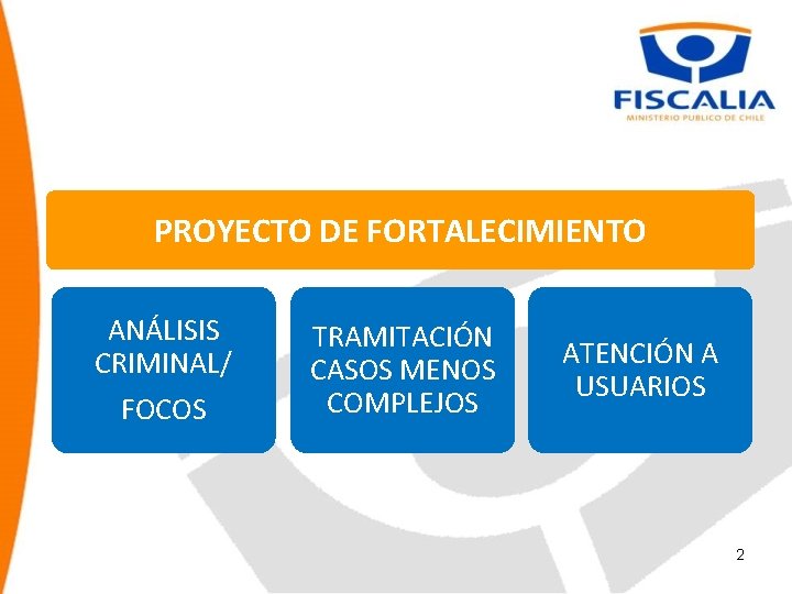 PROYECTO DE FORTALECIMIENTO ANÁLISIS CRIMINAL/ FOCOS TRAMITACIÓN CASOS MENOS COMPLEJOS ATENCIÓN A USUARIOS 2