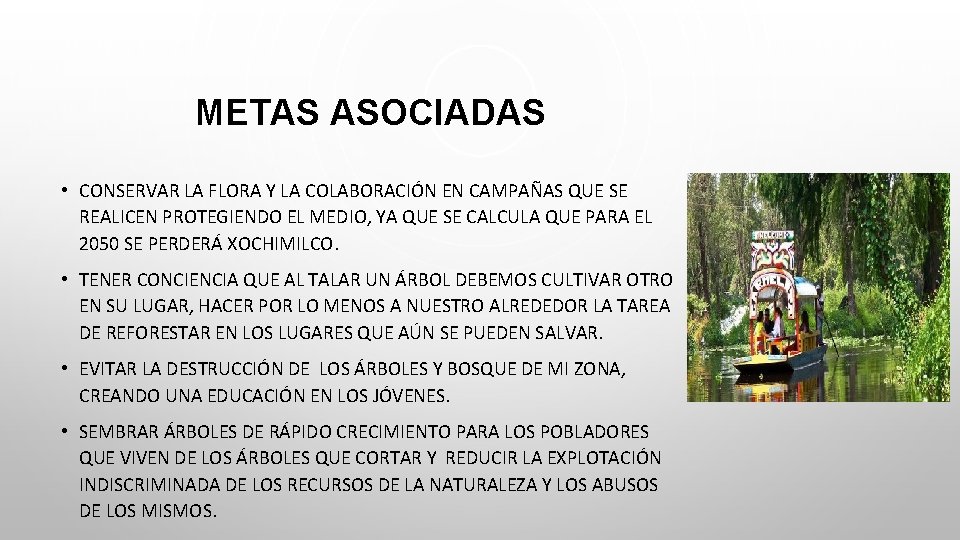 METAS ASOCIADAS • CONSERVAR LA FLORA Y LA COLABORACIÓN EN CAMPAÑAS QUE SE REALICEN