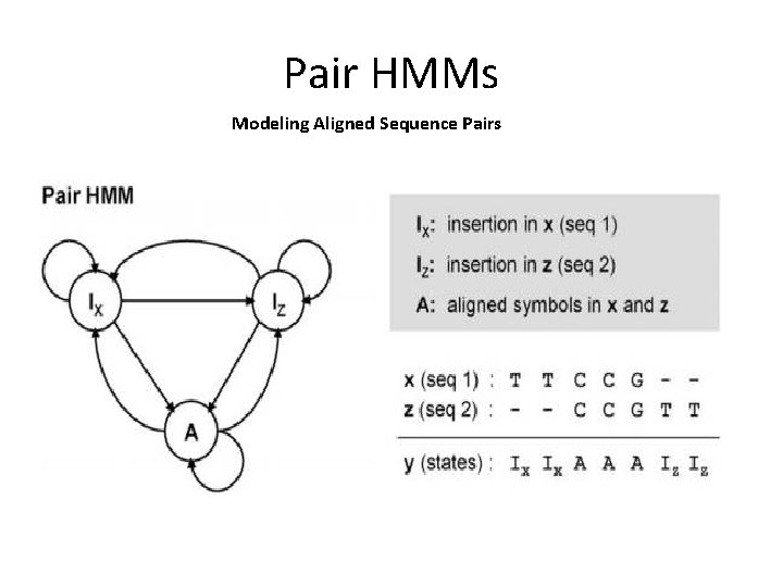 Pair HMMs Modeling Aligned Sequence Pairs Pair HMMs Modeling Aligned Sequence Pairs