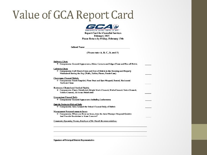 Value of GCA Report Card 